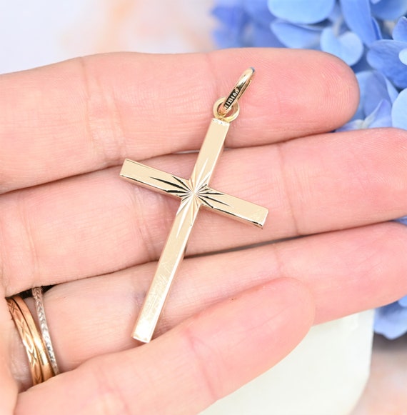 Vintage Etched Gold Cross 14k Gold 