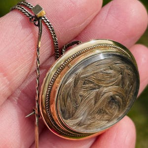 Antique Victorian Hair Brooch with Stick Pin, C Clasp Mourning Jewelry