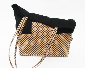 Cork bag Siri Maxi, cork + linen, natural/black dots, shopper, shoulder bag
