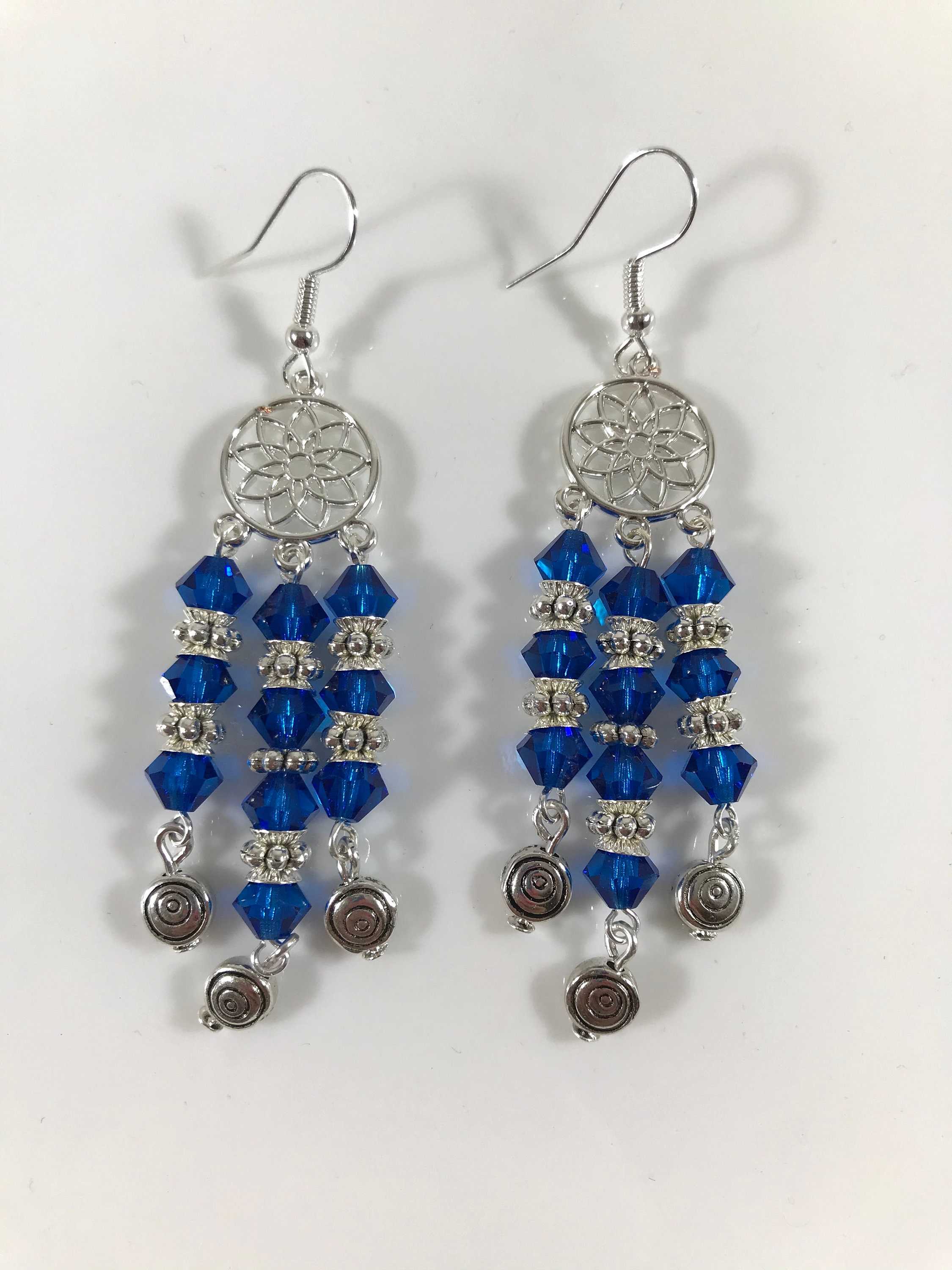 Blue chandelier earringscapri blue earringsblue beaded | Etsy