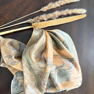 Hand-Marbled 100% Mulberry Silk Scarf – 35” Square | Large Silk Hair Wrap, Head Scarf, Neck Scarf