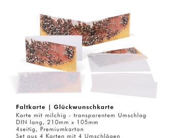 Grußkarte mit Motiv Bienen auf Honigwabe (4 Stück)