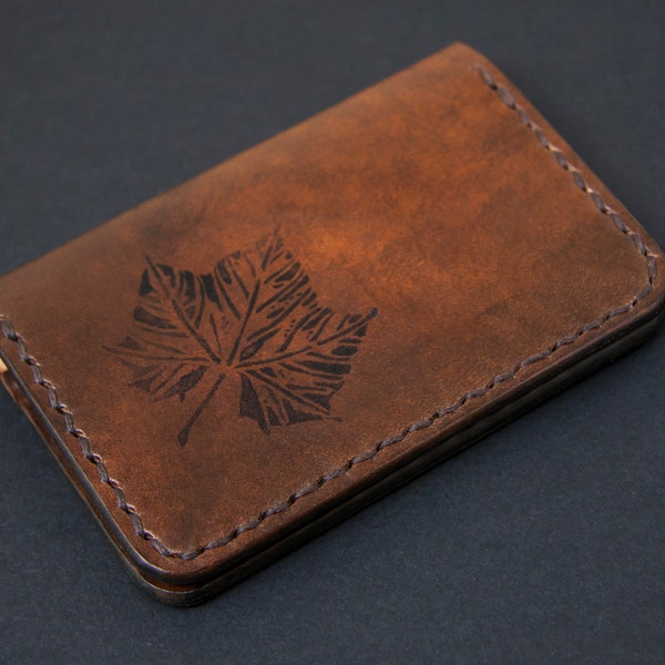 Handmade Leather Card Holder. Minimalist Leather Wallet. Slim Bifold Wallet.