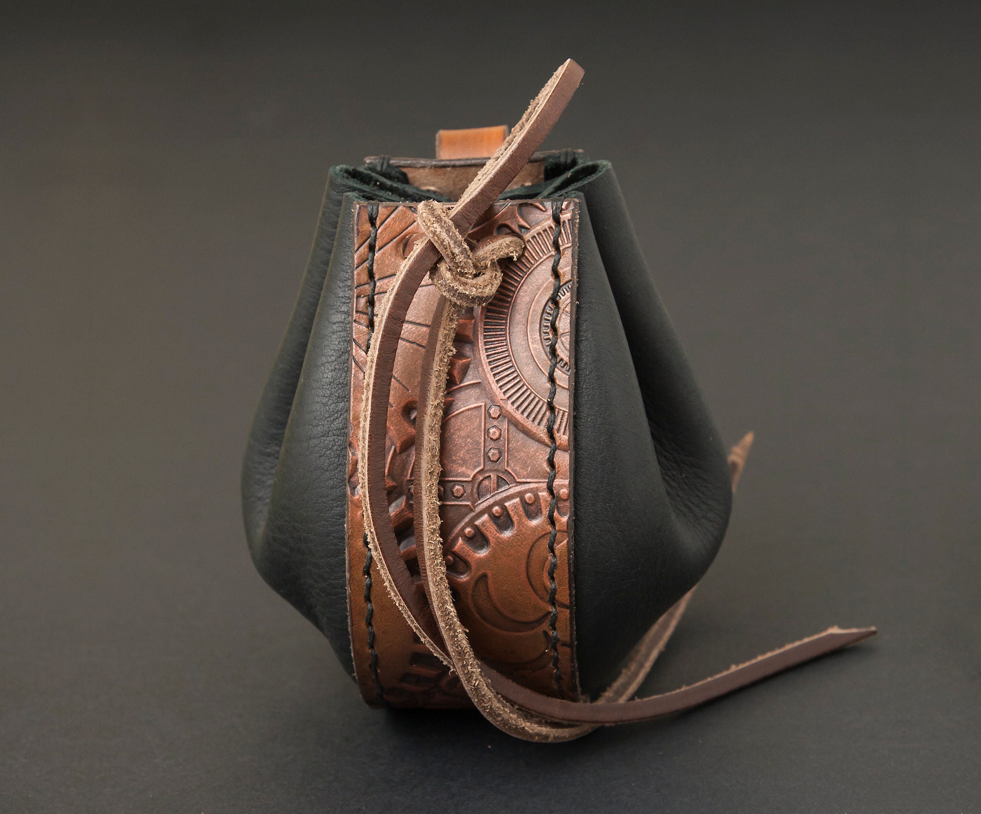 Leather pouch Steampunk design Larp Cosplay Etsy