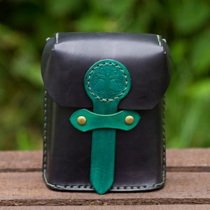 Leather belt pouch. Leather belt bag. Celtic Tree design