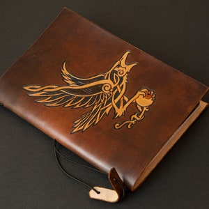 Travelers Notebook Cover A5 - Odin&#39;s Raven. Midori-style notebook cover. Refillable Journal Cover.