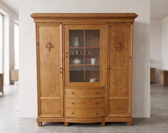 28922 Vitrine Wohnzimmerschrank Jugendstil 1900 massiv Kiefer Antik