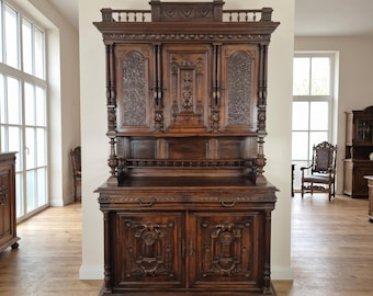 28585 Buffetschrank Schrank Gründerzeit 1880 massiv Nussbaum Antik