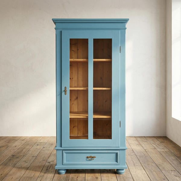 26784 Vitrine Bücherschrank Jugendstil 1900 massiv Kiefer Antik