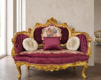 29031 Barokbank Barokstijl Bordeaux goud 1,46 m