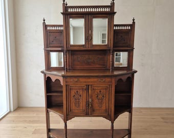 28816 Aufsatzbuffet Salonbuffet Jugendstil 1900 Nussbaum furniert Antik