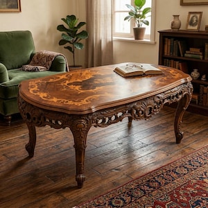 27283 Salontafel notenhout gefineerd neo-barok antiek