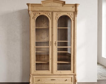 29021 Vitrinekast, porseleinkast, Gründerzeit periode, 1880, massief grenen, antiek