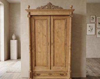 28814 Kleiderschrank Dielenschrank Gründerzeit 1880 massiv Kiefer Antik