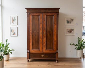27484 Wardrobe cabinet Wilhelminian style 1880 walnut veneer antique
