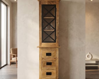 28714 Vitrine Hochschrank Mangoholz 0,55 m