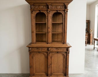28574 Vitrine Geschirrschrank Gründerzeit 1880 massiv Eiche Antik