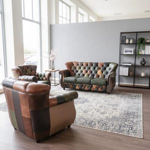 27377 Chesterfield Couchgarnitur Modell Jungle 3-1-1 Leder