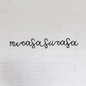 Znak Mi Casa Su Casa, Mi Casa Su Casa, Mi Casa Su Casa Wall art, czarny metalowy drut ścienny, metalowy znak Mi Casa Su Casa