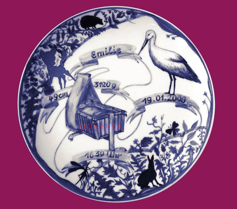 Birthmaker rattlesnake ceramics animal blue hand painted baptismal plate namesake custom production cradle birth plate