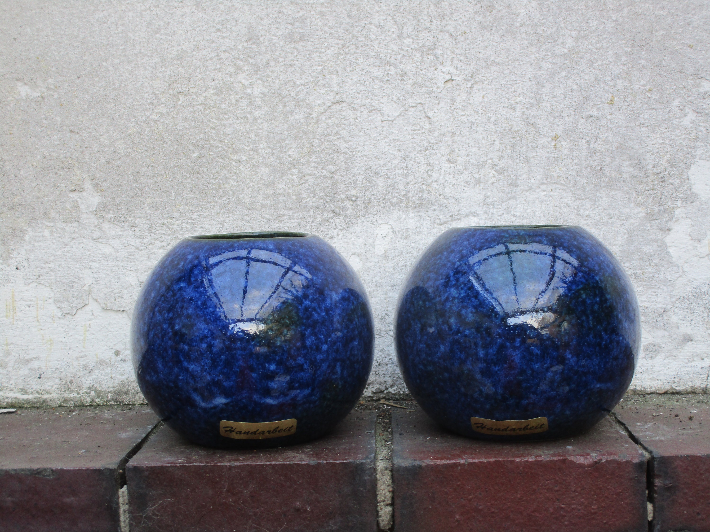 Set of 2 small blue ceramic ball vases stoneware densely Etsy