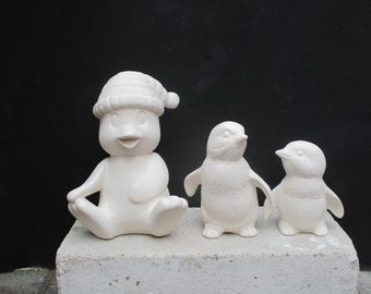 Set med 3 pingviner för målning eller glasering själv - gjutning av keramik - keramiska figurer för egen design - ämnen / blanks - djurfigurer