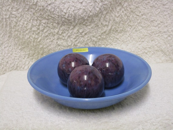 Ceramic Bowl With 3 Balls Ceramic Balls Clay Balls Blue Etsy