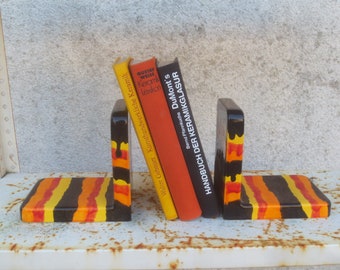 Pair of ceramic bookends - retro look 70s - colorful ceramic bookends - decoration for shelf - bookshelf - study - office ......