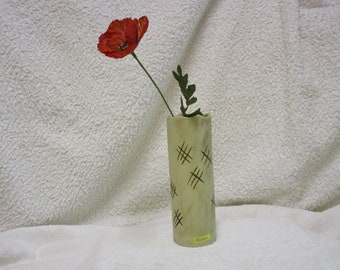 rustikale Keramikvase in Steinzeugqualität - schlichte Röhrenvase - Blumenvase - für Blumen - Deko Tisch - Fensterbank - Landhauskeramik -