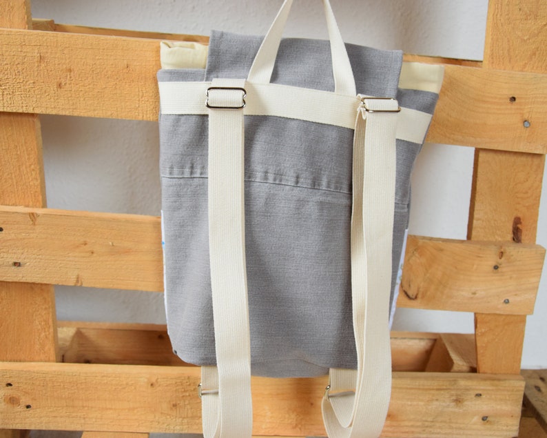 recycled handmade denim backpack grey backpack design with lace Small
