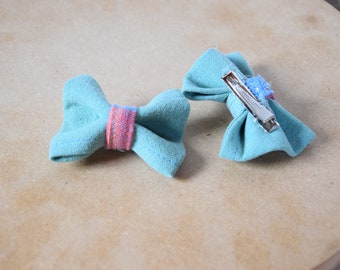 Hair bow set in green, handmade hair accessories,accessories for girls, sniped idea, upcycling
