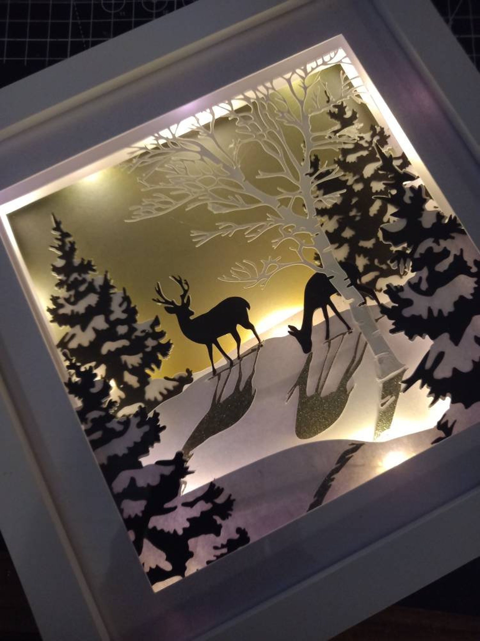 Woodland Deer light up frame 3D shadow box Christmas decor Etsy