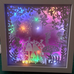 Fairy Garden light up 3D shadow box set in 9 x 9 in high quality frame. Ideal gift for Birthday, Christmas, girls room decor, Comes boxed