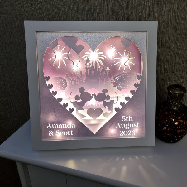 Personalised Mickey & Minnie light up frame.  Mr and Mrs, Mr and Mr, Mrs and Mrs, Wedding keepsake, Engagement, Anniversary, Valentine gift.