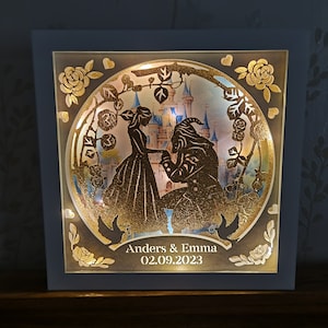 NEW Beauty and the Beast fairytale personalised 3D light up frame. Ideal as an Anniversary, wedding or engagement keepsake gift. Comes boxed