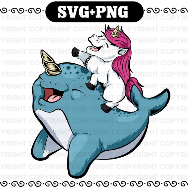 Unicorn Riding Narwhal SVG And PNG - Unicorn Svg - Narwhal Svg - Narwhal Png - Narwhal Cut file