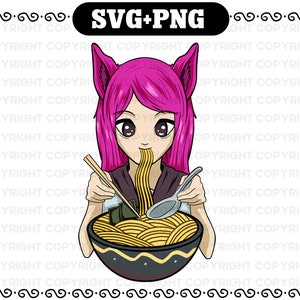 Kawaii svg - Kawaii Girl Svg - Anime svg - Cute Girl kawaii svg for cricut - Manga svg - Manga girl svg and png - Ramen svg