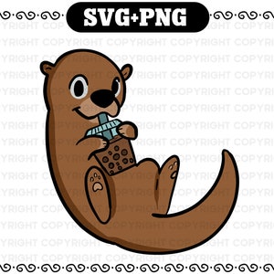 Boba Otter SVG - Otter clipart - Bubble Tea cup SVG and PNG - Otter drinking Boba digital file - Otter png - Otter svg for cricut