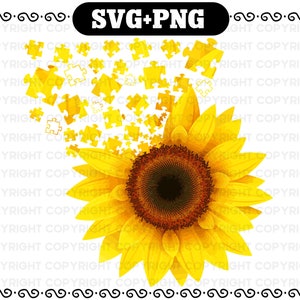 Autismus Sonnenblume SVG + PNG - Autismus Bewusstsein svg - Autismus Puzzle svg Plotterdatei
