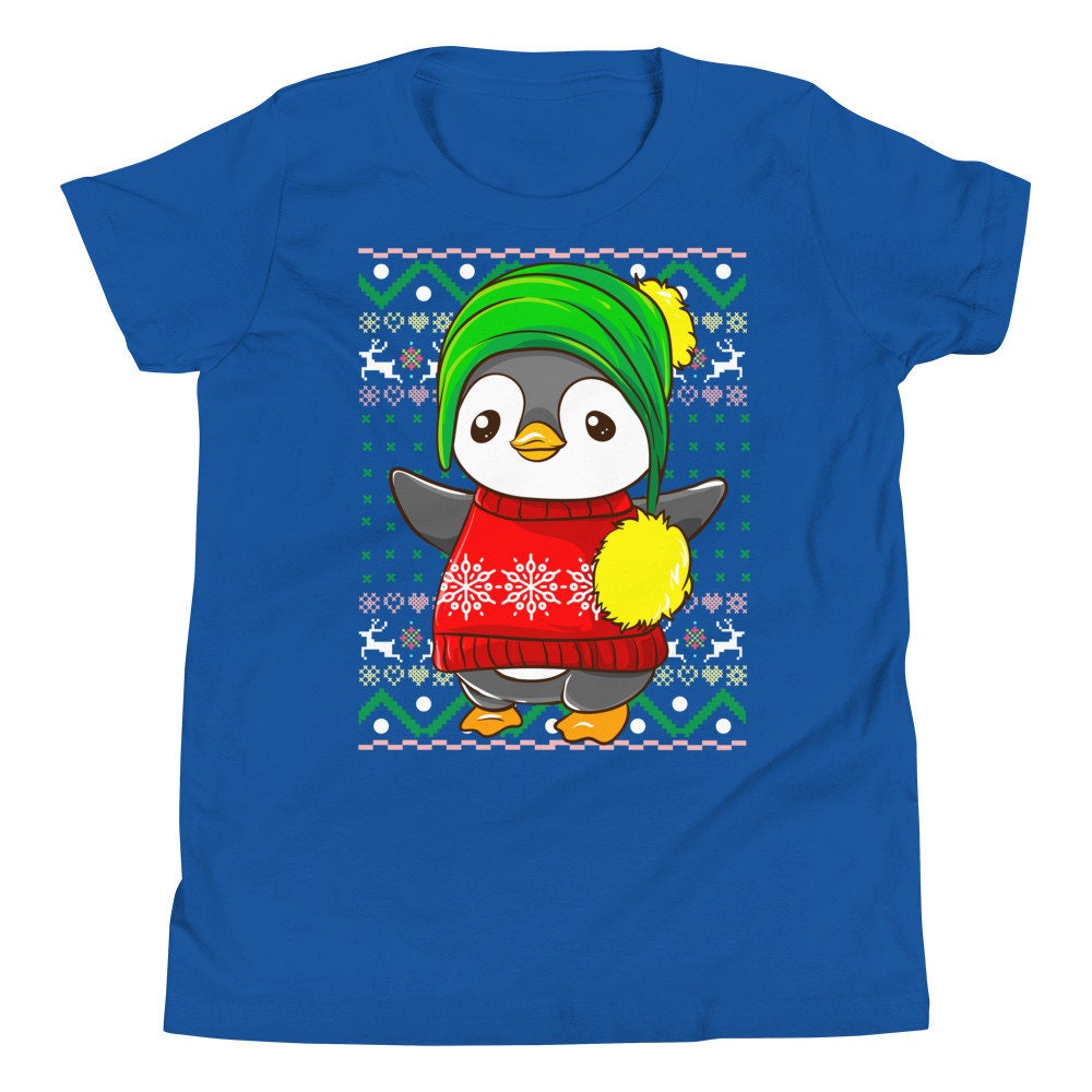Christmas Penguin Youth Short Sleeve TShirt Cute Santa Etsy