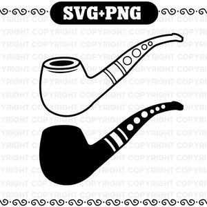 May include: Two black and white illustrations of a pipe. The pipe is a traditional smoking pipe with a bowl and a long stem. The stem has a series of circles along its length.