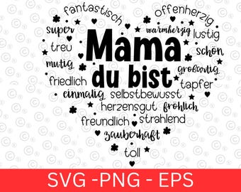 Plotterdatei Herz Mama du bist SVG und PNG , Muttertag Geschenkidee zum Plotten , Mutter Spruch Digital Datei