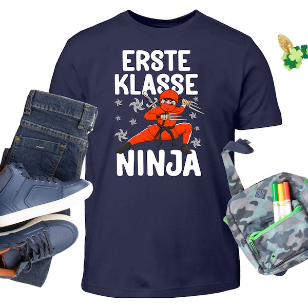 Erste Klasse Ninja - Schulkind 2022 Schulanfang Einschulung Shirt - Ninja Schulkind Geschenk Kinder T-Shirt