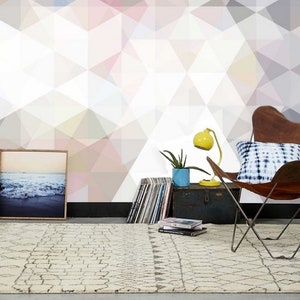 papier peint géométrique triangulaire, papier peint auto-adhésif, papier peint pastel moderne, tendance, revêtement mural, décoration murale amovible, peel & stick #6