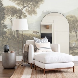 Muted Pastoral Landscape Wallpaper Mural, Removable Peel and Stick Prepasted, Modern Farmhouse Decor, Countryside Wallpaper for Home Library