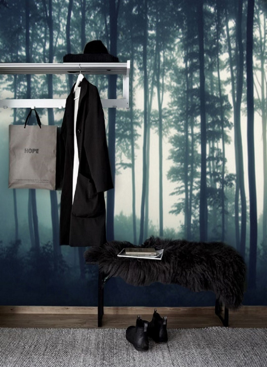 Night Forest Wallpaper Mural Navy Blue, Removable Peel and Stick ...