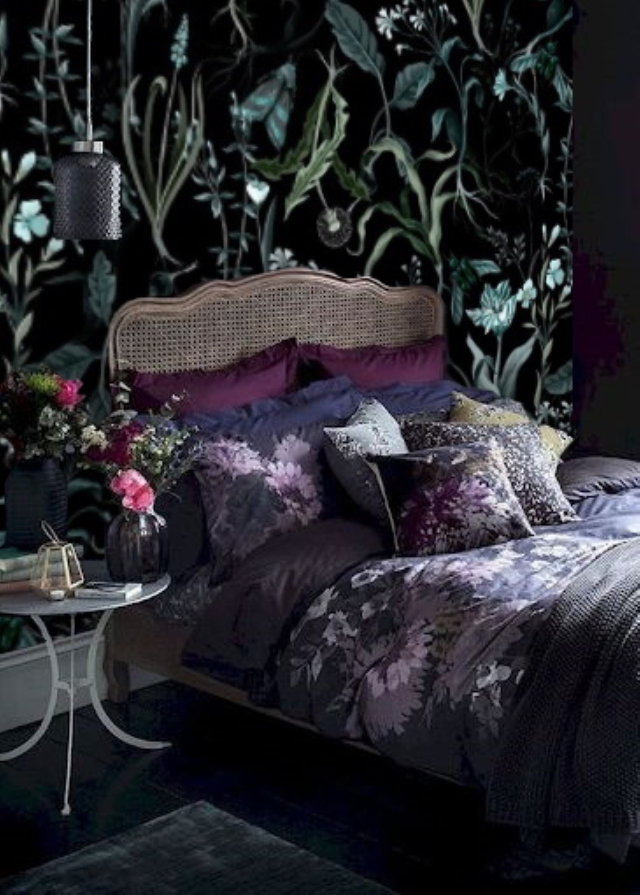 Black Botanical Wallpaper Dark Blue Wallpaper Vintage Etsy UK