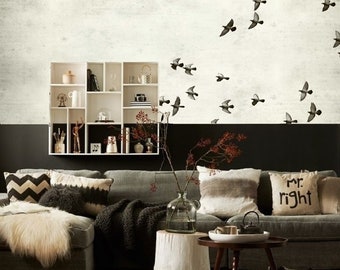 birds wallpaper self adhesive wallpaper removable wallpaper vintage grunge wall decor mural wallpaper peel and stick black bird wall art #54