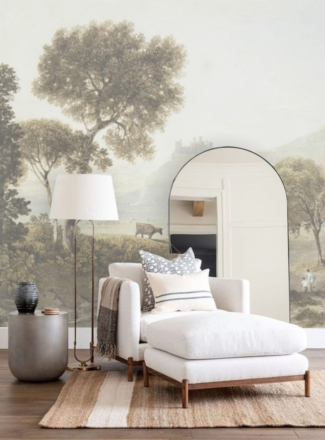 Muted Pastoral Landscape Wallpaper Mural, Removable Peel and Stick ...