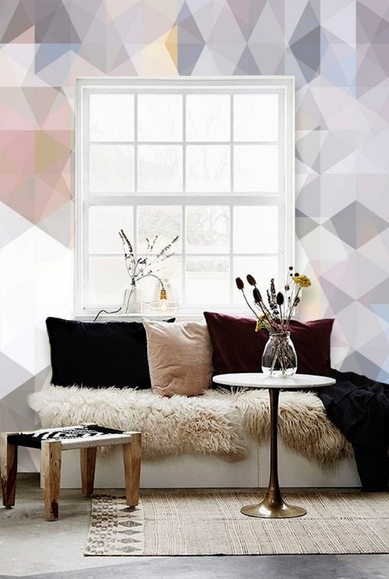 Triangle geometric wallpaper self adhesive wallpaper modern Etsy